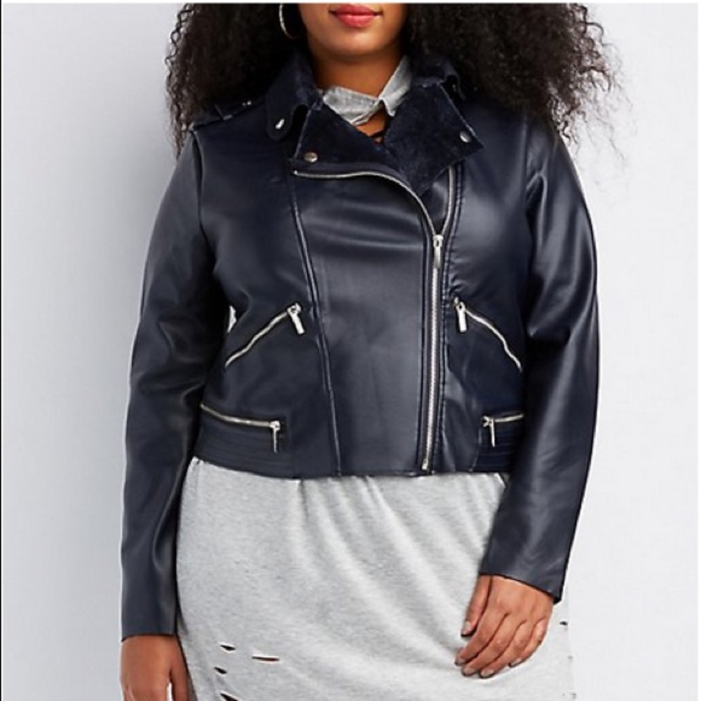 Yoki Moto Navy Jacket Fleece Lined Zip Pockets 2X